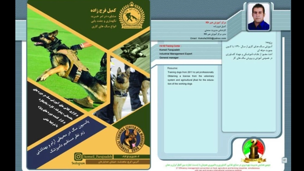 مرکز آموزشی سگ های کار هیرو k9 در تهران